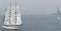 tall ship with maltese cross