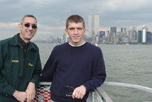 on the ferry with world trade center