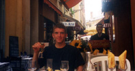 bryan at lunch at the patin couffin; note la cave in center of picture