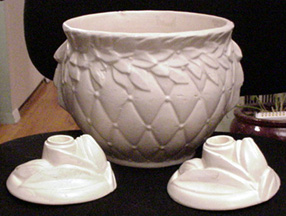 McCoy Quilt bowl and candlesticks